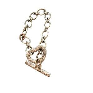 P925 Sterling Silver Chainlink Toggle Pave Heart Bracelet